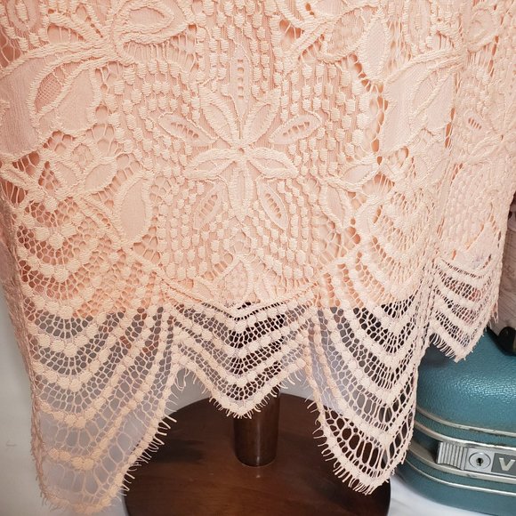 Peach Pink Sharagano Lace Midi Dress - Sz 6 (NWT) - Picture 9 of 15